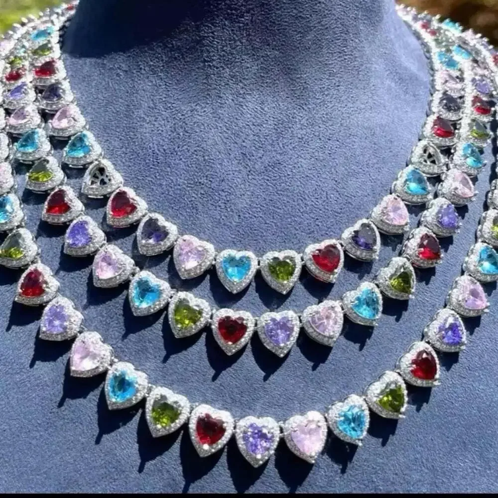 Multicolor Heart-Shaped Gemstone Necklace 16inch